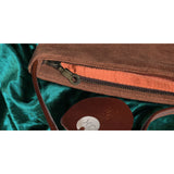Rustic Chestnut suede slim handbag. Caramel finish leather strap. Vivid Burnt Sienna lining & stitch. Upcycled, sustainable.